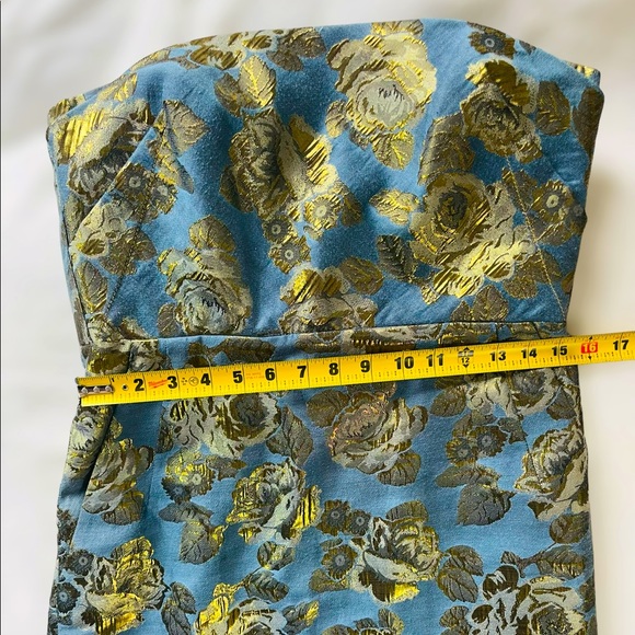 Eccoci Blue and Gold Shimmer Strapless Dress | Holiday, Party, Wedding | Pockets - Picture 8 of 8